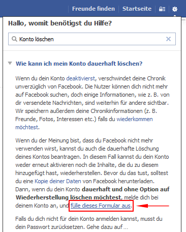 Benutzen Sie die Hilfe zum Löschen