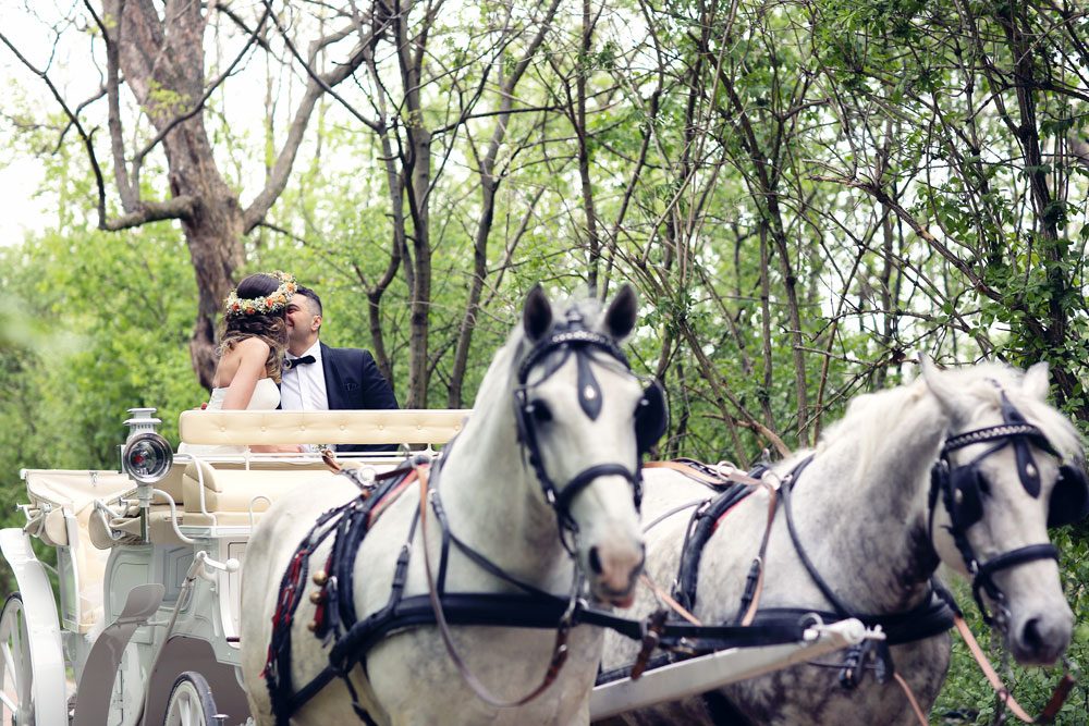 Brautpaar in einer Hochzeitskutsche Hochzeitskutsche