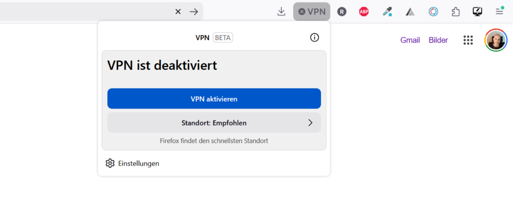VPN im Firefox Browser